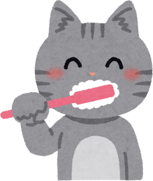 Illustration of a Happy Cat Brushing Teeth